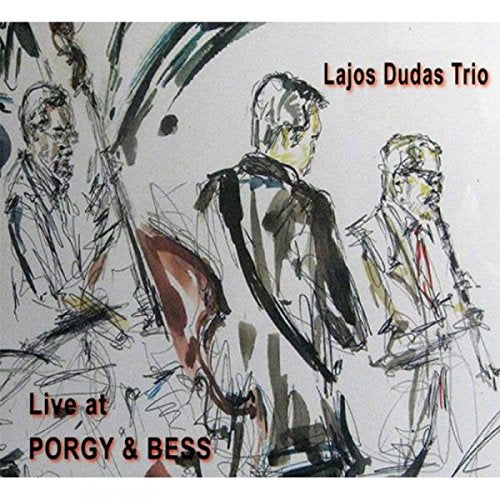"Album cover with sketch of three musicians and red text."