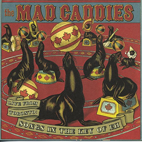 "Album cover featuring cartoon seals juggling on a red circus floor with text."