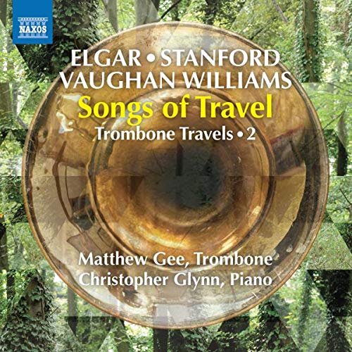 CD cover featuring a trombone with forest background and white and yellow text overlay.