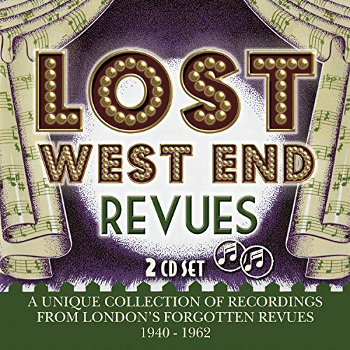"CD cover with 'Lost West End Revues' title, musical notes, and ornate text."