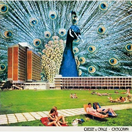 "Black vinyl record with colorful sleeve, titled 'Odessey & Oracle' by Crocorama, on a plain background."