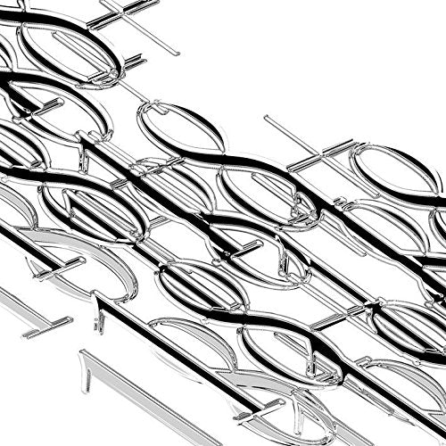 The image is a black and white graphic featuring a repeating pattern of interconnected loops. For accessibility purposes, a suitable alt text could be: "A pattern of interlocking metal loops on a white background."