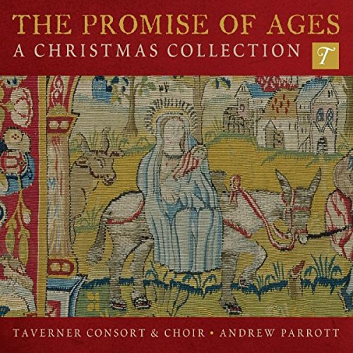 "CD cover featuring medieval-style tapestry of Mary and baby Jesus, red border."