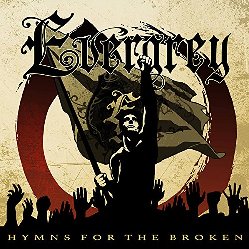 "Album cover with a person holding a flag, surrounded by raised hands and ornate text."