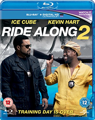 "Blu-ray case for 'Ride Along 2' featuring two men in police attire."