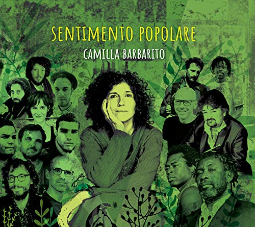 "CD cover with a woman surrounded by a collage of men's faces."
