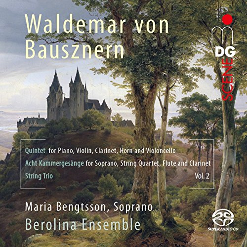 "CD cover with castle landscape, text, and logos."