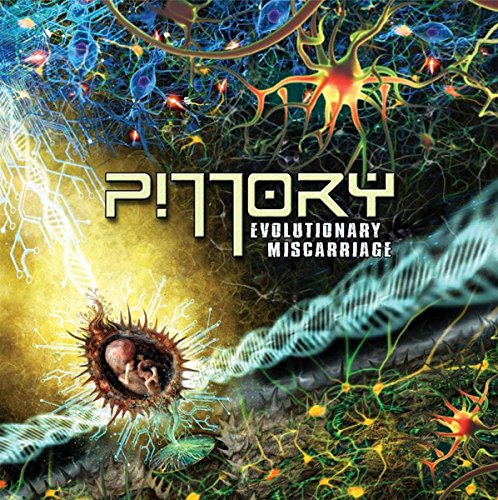 Album cover art for "Pillory - Evolutionary Miscarriage" featuring a fetus in a spiky womb.