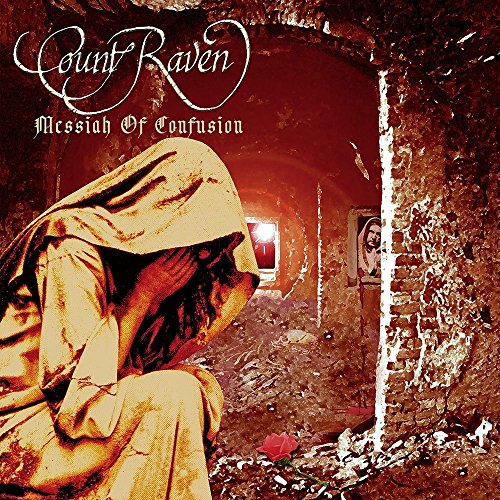 "Album cover art: person in robes, hunched, in a dimly lit, ruined stone tunnel."