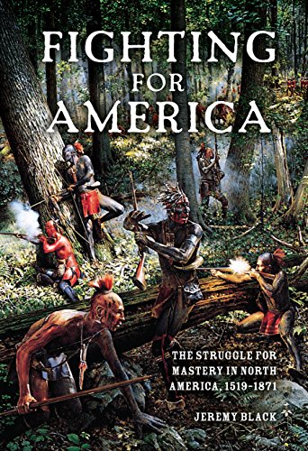 Book cover: "Fighting for America" with illustration of Native Americans fighting in the woods.