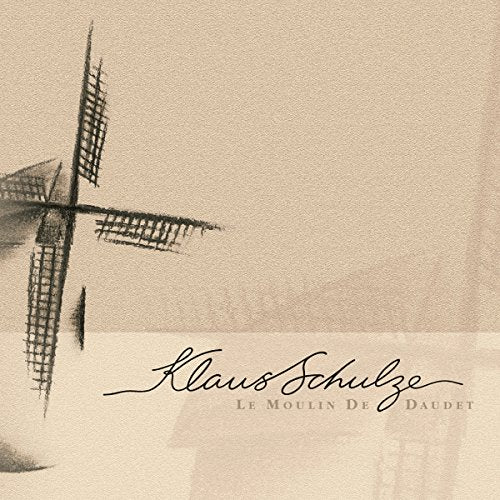 "Klaus Schulze album cover featuring a sketch of a windmill on a beige background."