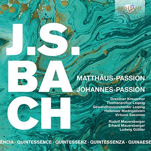 "CD cover with turquoise marbled background, white text, and 'J.S. Bach' in large letters."