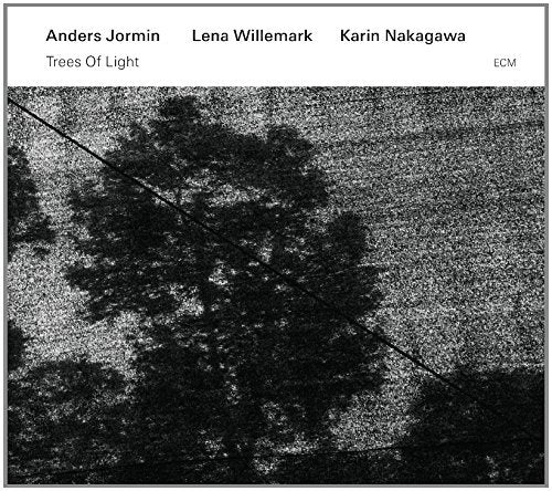 "Black and white album cover featuring a tree silhouette with diagonal lines."