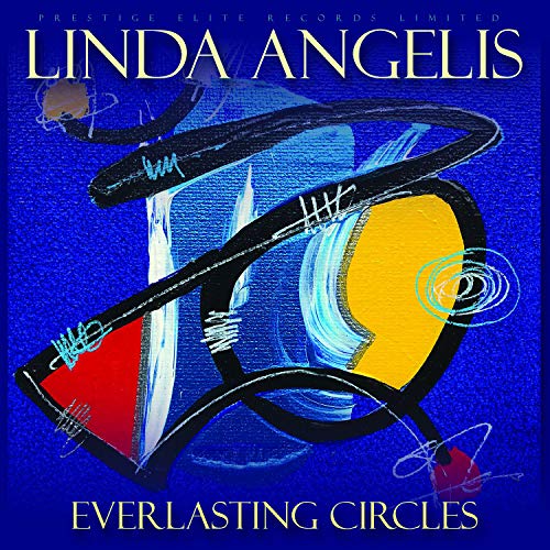 "Album cover with abstract blue, red, and yellow shapes on a blue background."