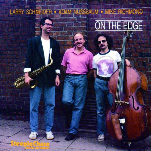 "Jazz album cover featuring three musicians standing against a brick wall with instruments."