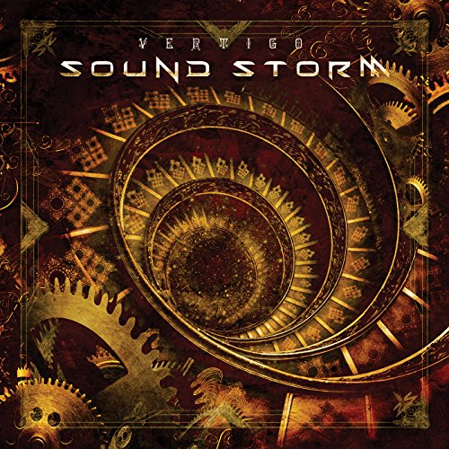 Album cover with spiral design, gears, and "Sound Storm - Vertigo" text.