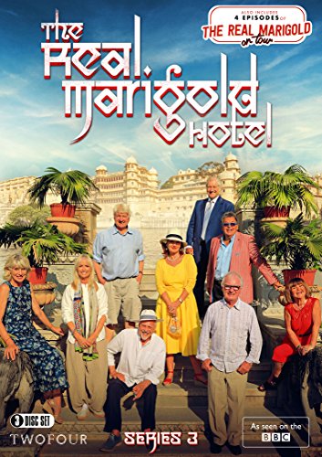 "The Real Marigold Hotel Series 3" DVD cover featuring a group of older adults posing together.