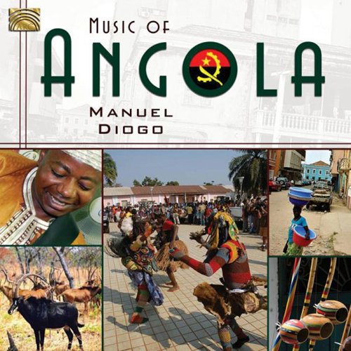 "CD cover with 'Music of Angola' title and images of Angolan culture and musicians."