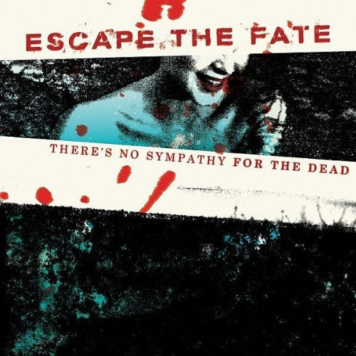 "Album cover with a bloody, distressed image and red text on a white background."