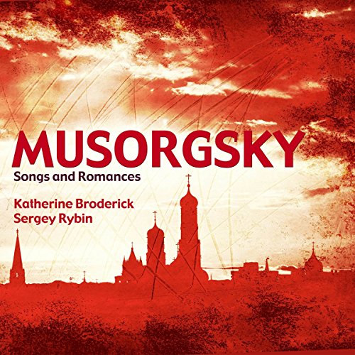 Red-toned album cover with city skyline and text "MUSORGSKY Songs and Romances".