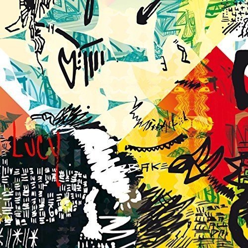 The image is an abstract album cover with "Lucy" written in red.