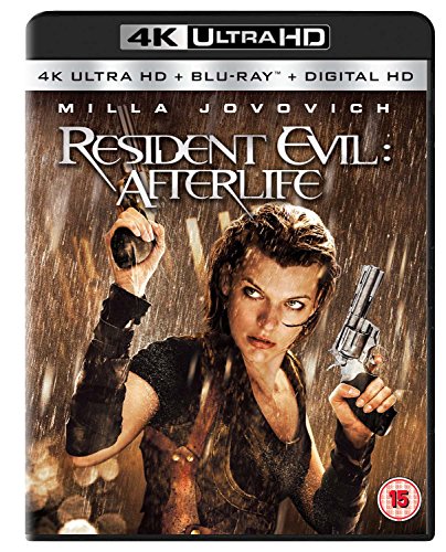 "Blu-ray case cover for 'Resident Evil: Afterlife' featuring Milla Jovovich holding guns."