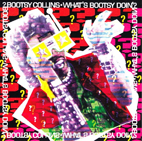 "Album cover with distorted image of a man, question marks, and bold text."