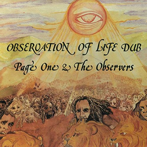 "Album cover art with all-seeing eye and crowd surrounded by lions."