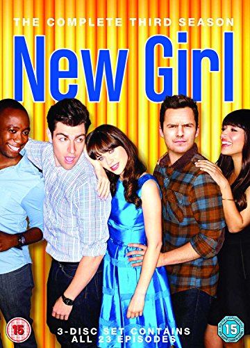 "New Girl Season 3 DVD cover featuring the main characters posing together."