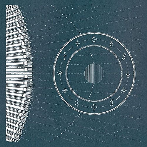 Blue CD cover with white astrological symbols and a piano keyboard illustration.