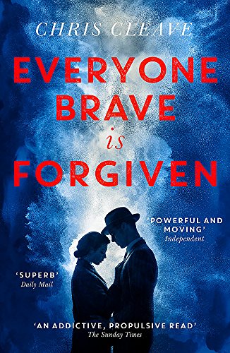 "Book cover with blue background, couple in silhouette, and red title text."