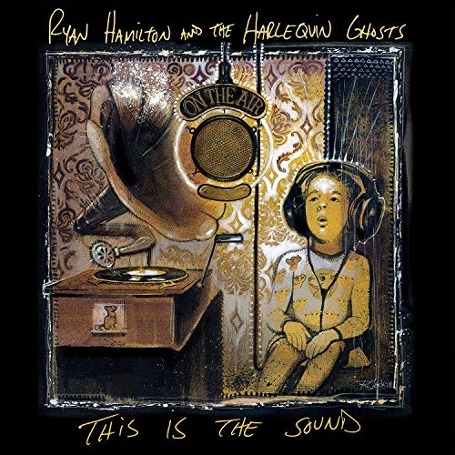 Vinyl album cover featuring a person wearing headphones beside an old gramophone.