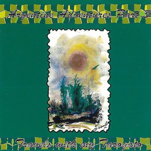 "CD cover with green background, watercolor landscape, and decorative yellow border."