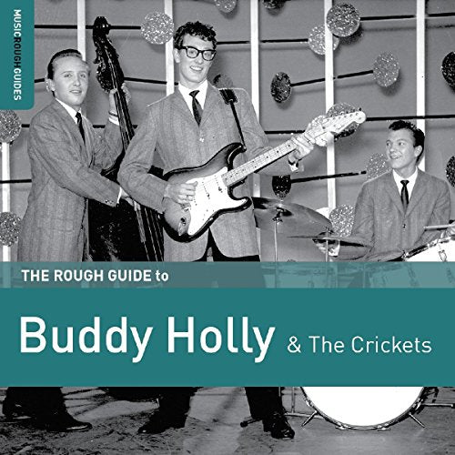 Black and white image of Buddy Holly and The Crickets on album cover.