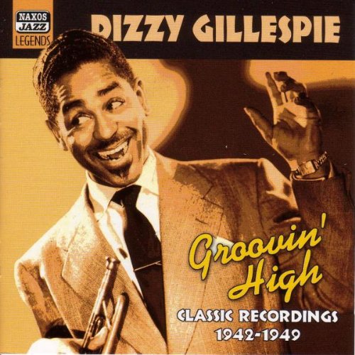 "Dizzy Gillespie album cover featuring a sepia-toned photo of the trumpeter."