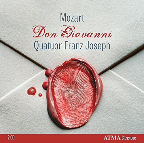 "Album cover with red wax seal on an envelope, featuring Mozart's 'Don Giovanni'".