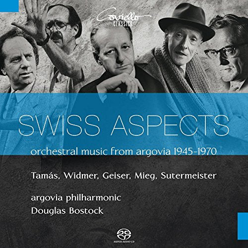 "CD cover with black-and-white portraits and blue, white, and black design elements."