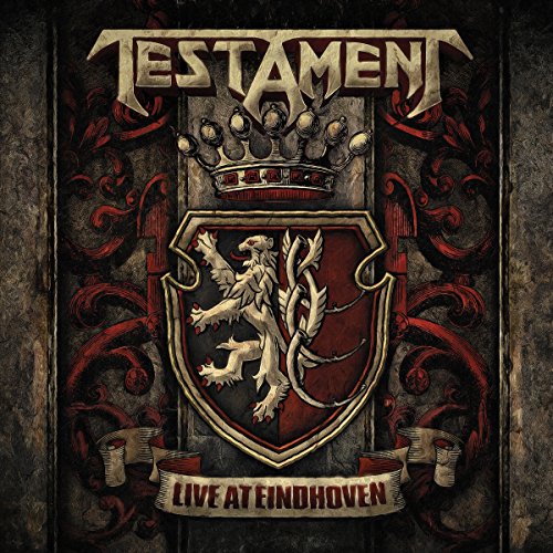 "Album cover with a shield, crown, and lion on a dark, ornate background."