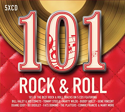 "CD cover with '101 Rock & Roll' text and gold vinyl on red background."