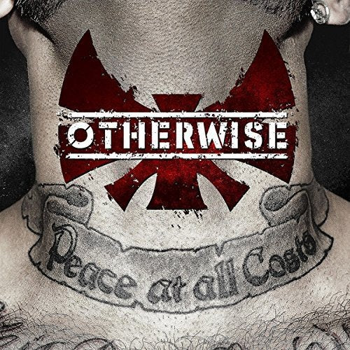A man's neck and chest with a red symbol and "Otherwise" text tattoo.