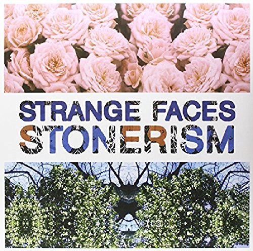 "Album cover with pink roses, 'Strange Faces Stonerism' text, and a black silhouette."
