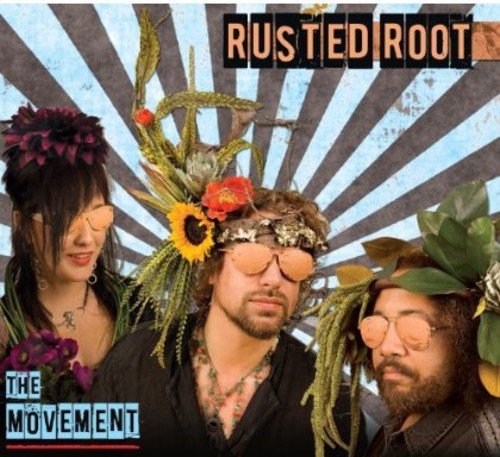 "Album cover with three people wearing floral headpieces and sunglasses."