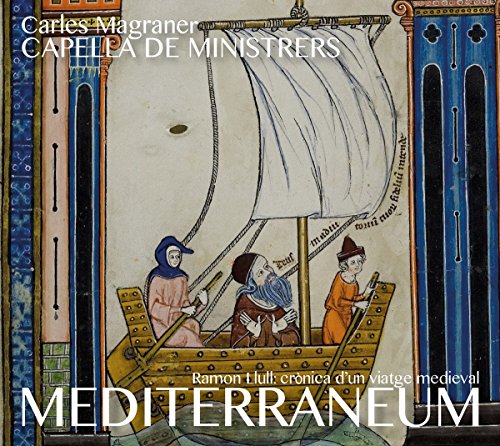 Medieval CD cover art featuring a boat with three musicians and ornate borders.