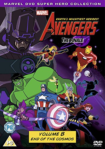 "Avengers DVD cover featuring cartoon superheroes and a villain against a purple background."