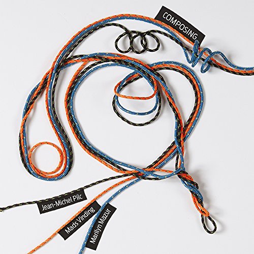 "Multicolored braided cord with labels on white background, featuring 'COMPOSING' and artist names."