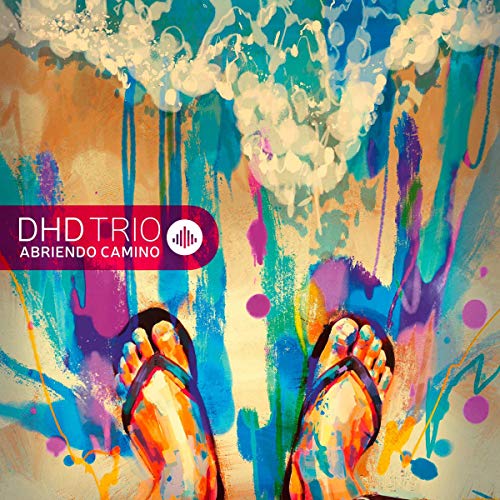 "Album cover art featuring a pair of feet in flip-flops with abstract ocean wave design."