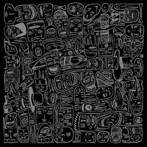 The image is a black square with white doodles. alt text: Black background with white doodles and abstract shapes.