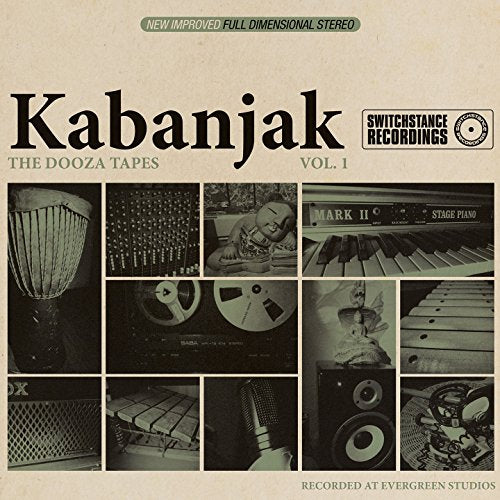 "Kabanjak album cover featuring a 3x3 grid of black-and-white music equipment images."