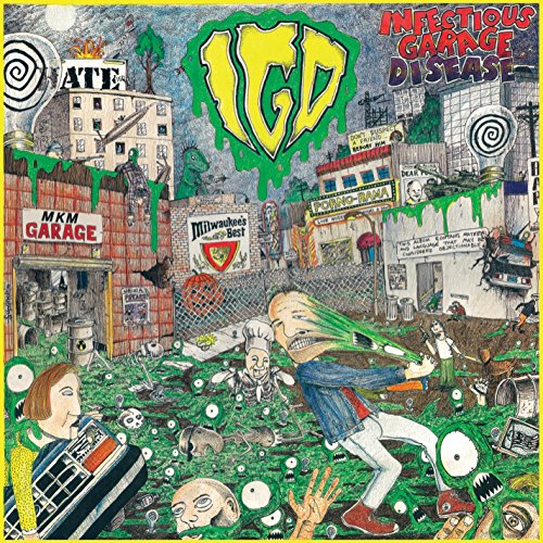 "Album cover art featuring chaotic, cartoonish cityscape with 'IGD' logo and 'Infectious Garage Disease' text."
