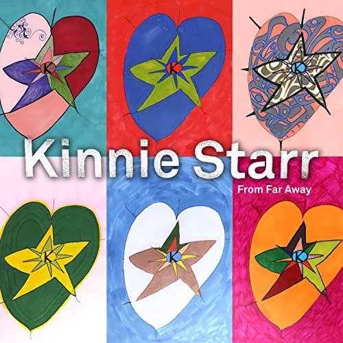 "CD cover with six colorful hearts and stars, titled 'Kinnie Starr From Far Away'."